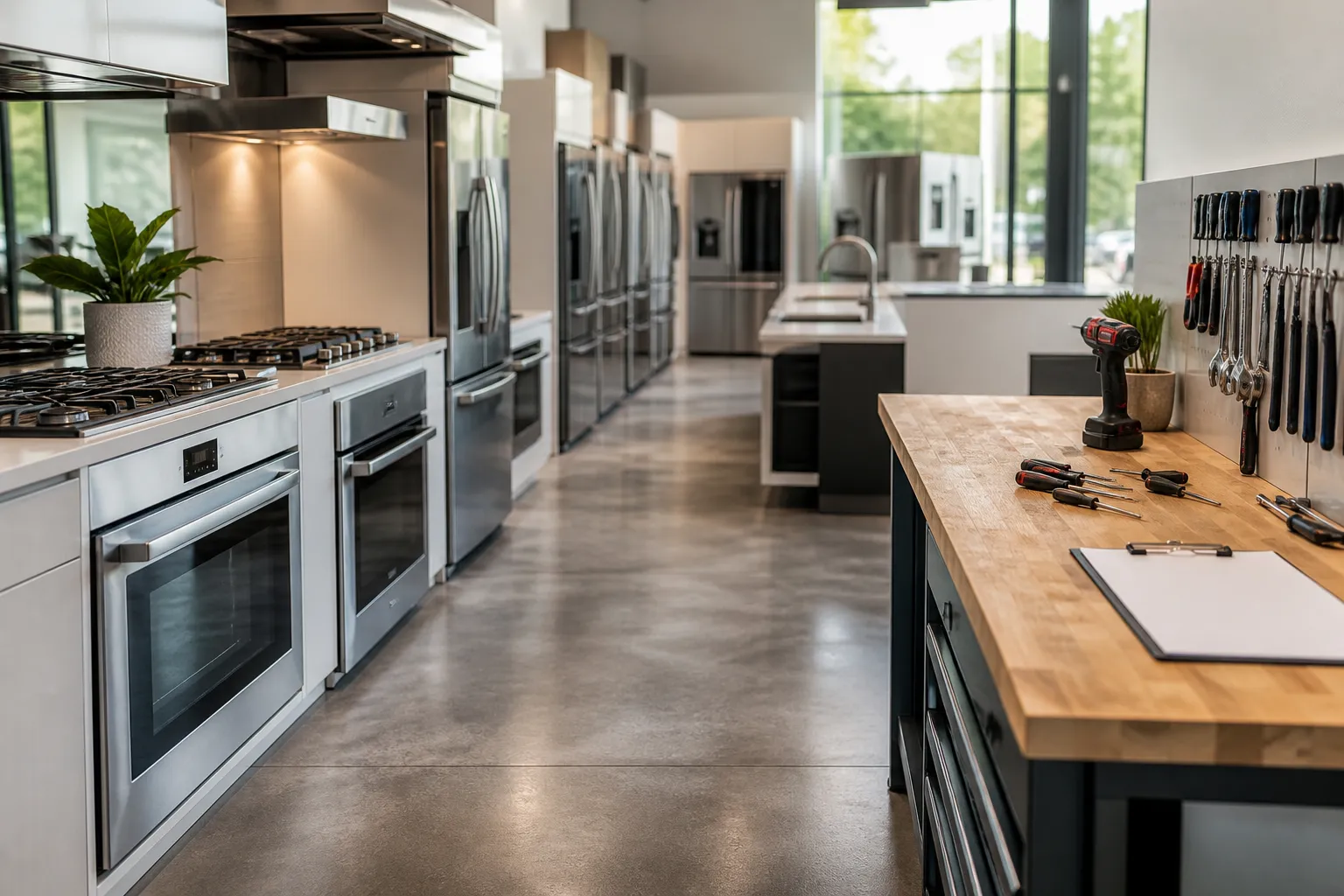 Appliance showroom and repair workflow