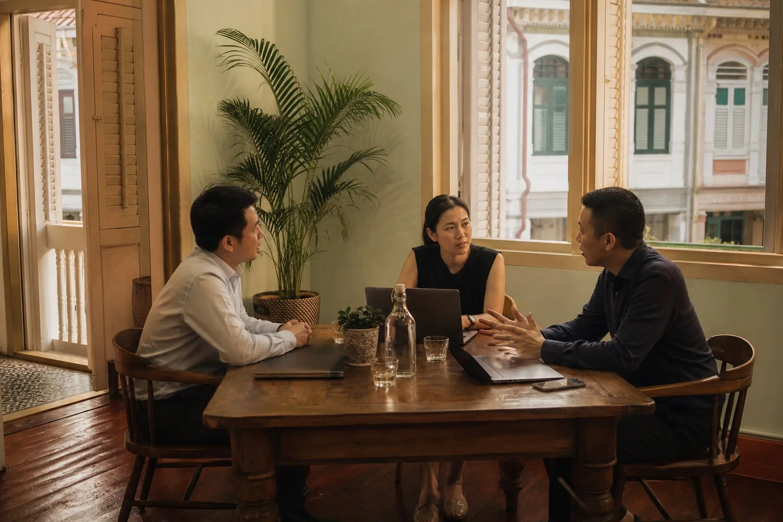 Meeting in a Singapore shophouse office